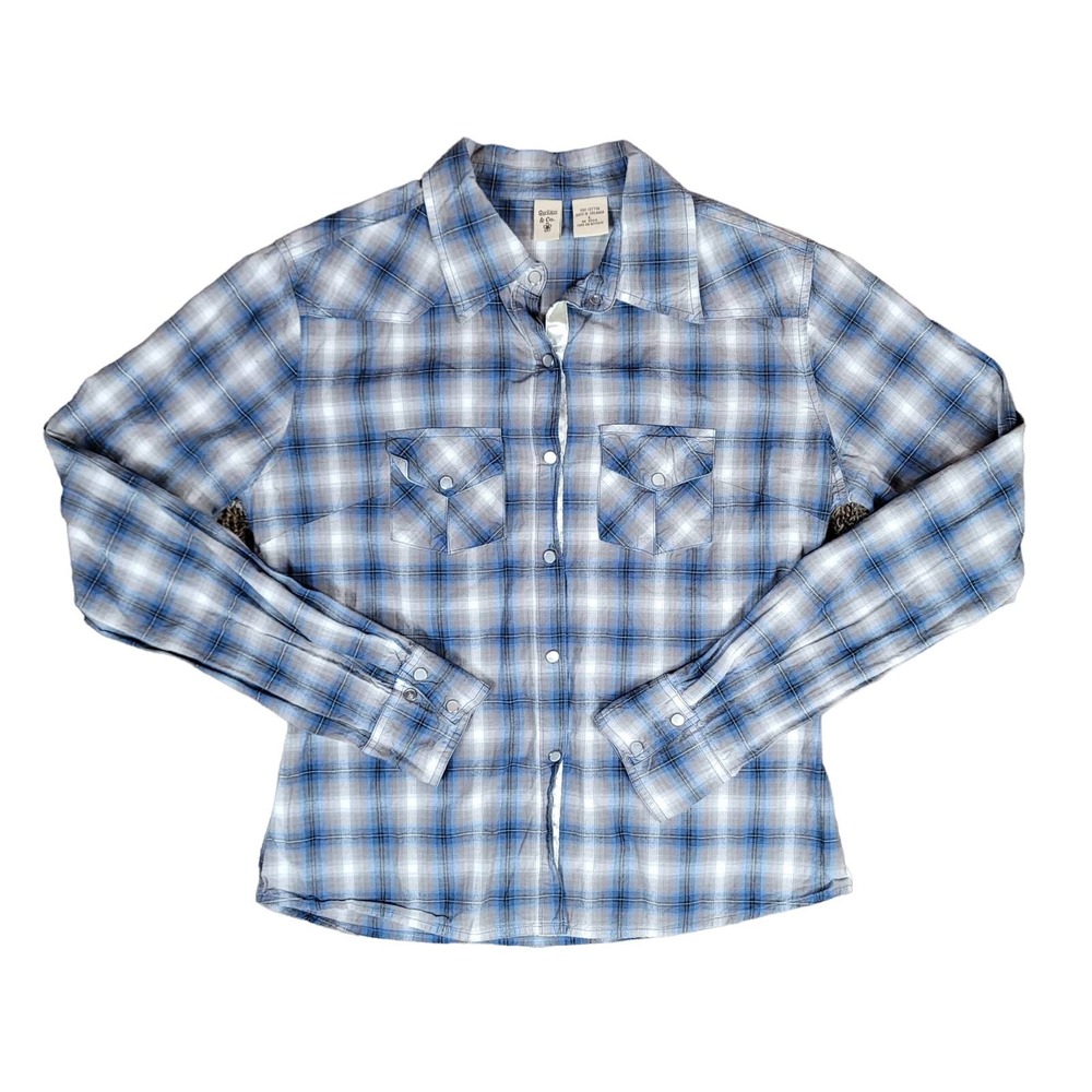 Quizzes and Co Pearl Snap Plaid Shirt Junior's Size L